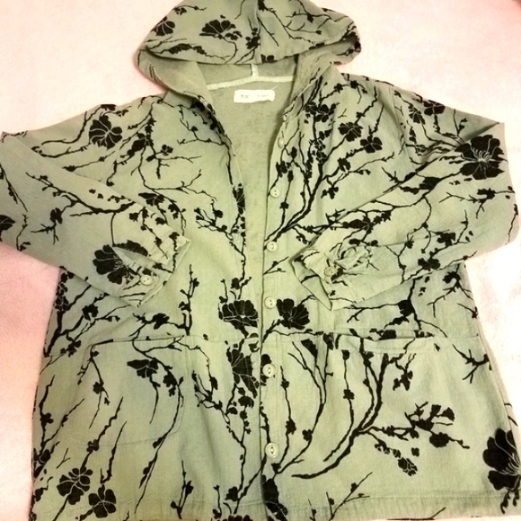 Sage Green & Black Branches Hooded Jacket Medium - Picture 4 of 9